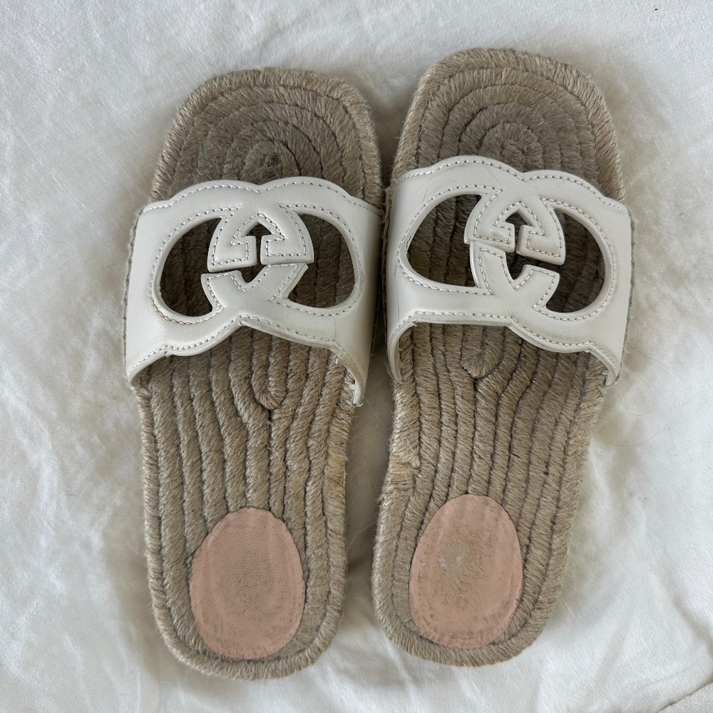Gucci Cream Leather Interlocking G cut-out espadrilles, Size 37.5 - Picture 5 of 11